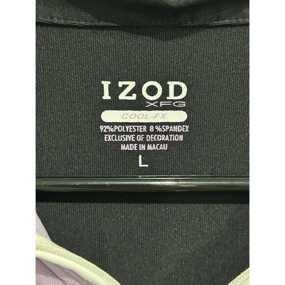 Izod Cool-FX Golf Polo Shirt Contrast Purple White Panels Short Sleeve Zip Neck - Picture 5 of 9